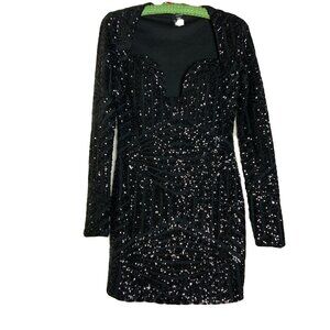 Va Va Voom Black Sequin Long Sleeve Mini Party Dress size M